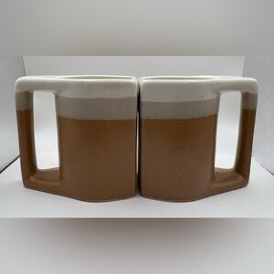 Pair/ Set of 2 Rodolfo Padilla Stacking Mugs Ombré Glaze Ecru/ Beige/ Tan
